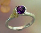 Rose Cut Amethyst Stacking Ring, Purple Gemstone Ring, Sterling Silver, 18k gold Hydrangea, February Birthstone  Made to order