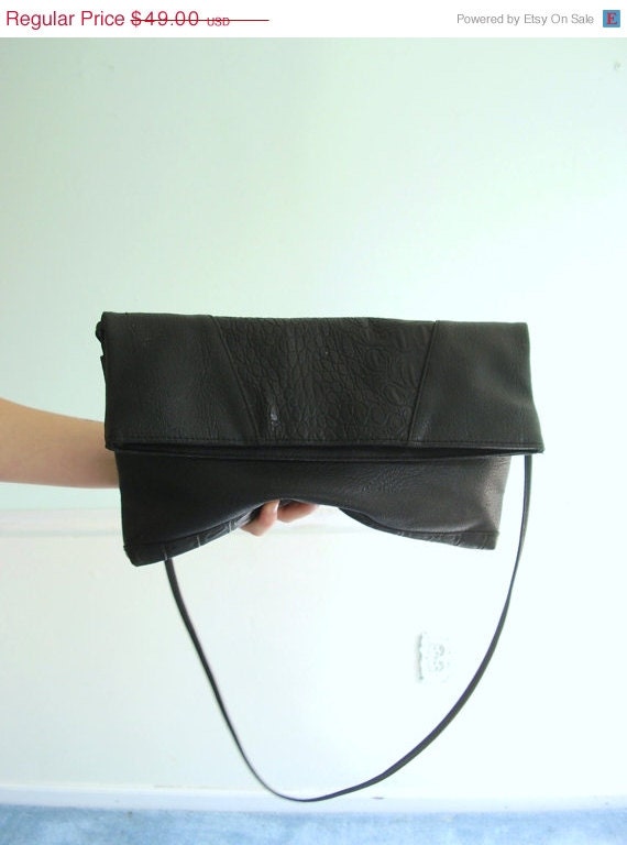 25% OFF . . . Snake Embossed Black Leather Mini Shoulder Tote Bag Purse - Vintage 80s 90s