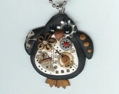 Steampunk Penguin Necklace Polymer Clay Jewelry