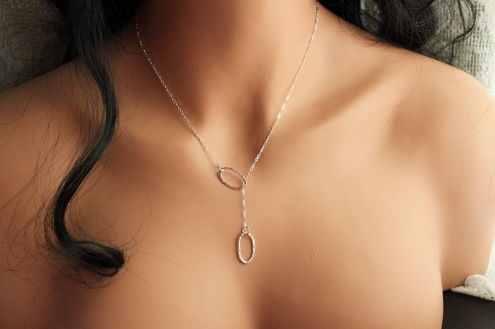 Sterling Silver Lariat necklace, bridal, handmade hammered ovals