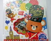 Cute Bear London Themed Japanese Sticker Flakes Set - Union Jack Heart, Double Decker Bus, Soldier Hat, Flag, Big Ben Stamp, Drum, Trumpet