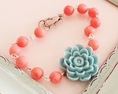Bracelet, arm candy, coral, aqua, flower bracelet