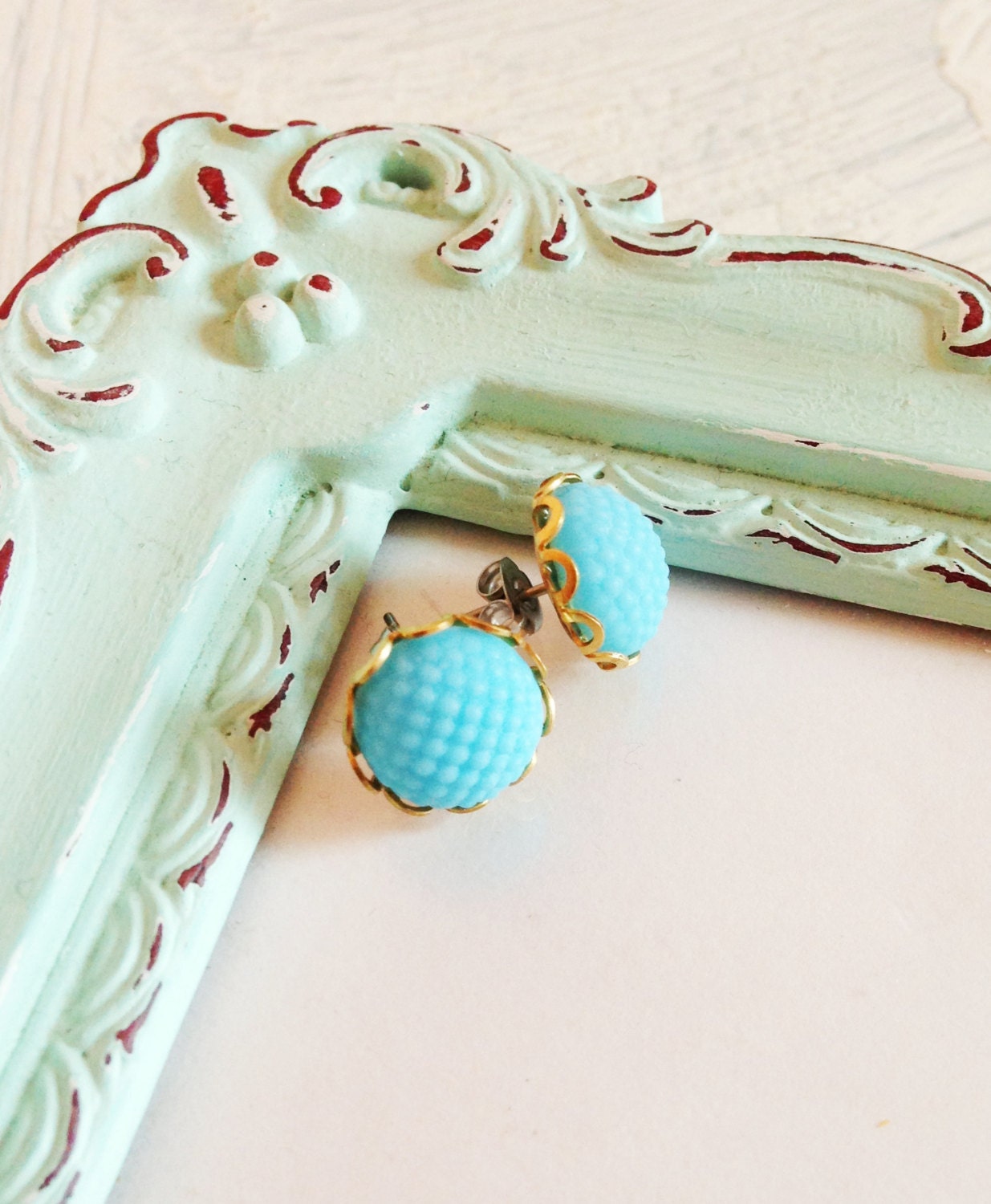 Vintage, aqua, stud, earring