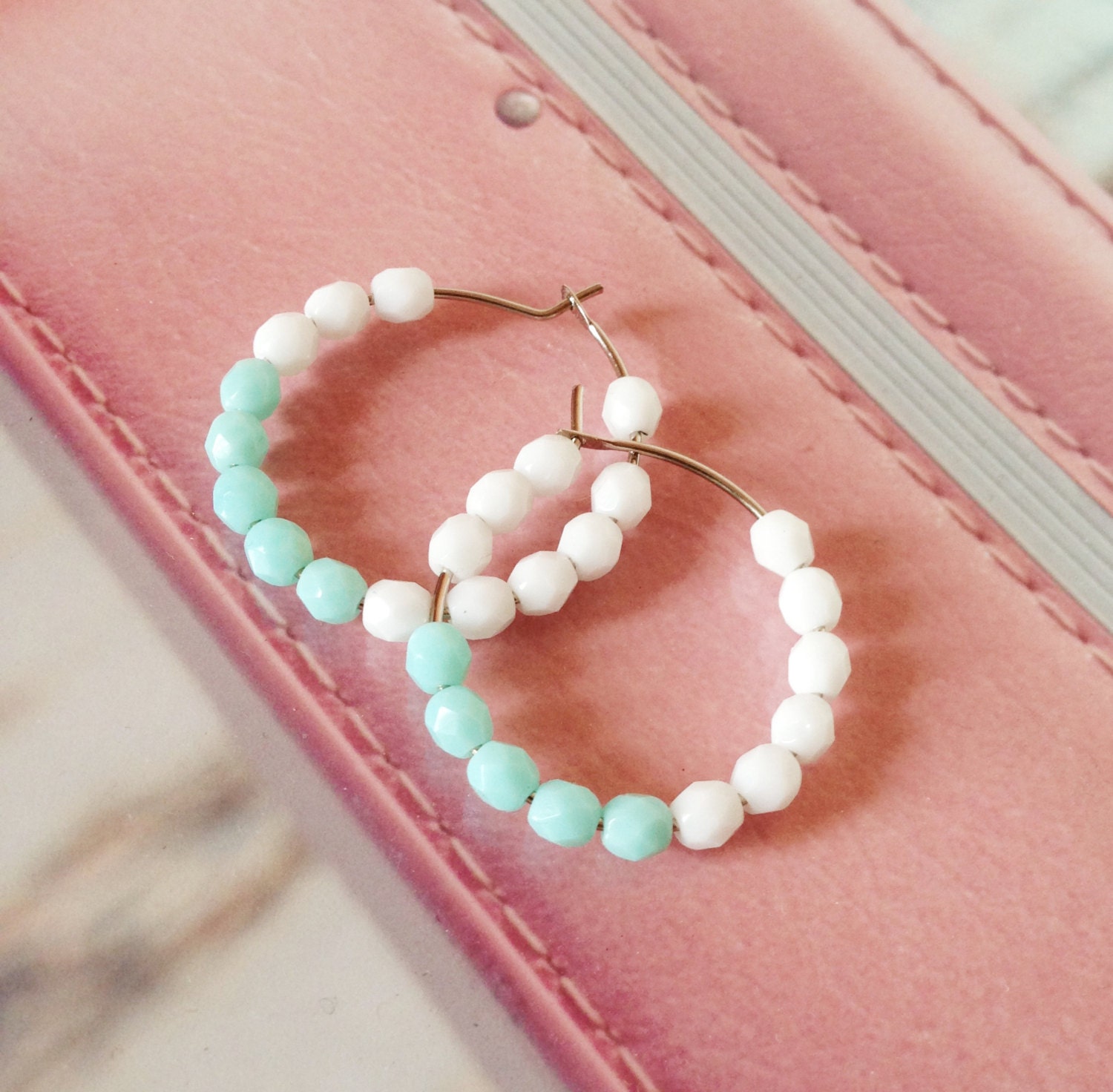 Pastel, mint, white, spring, hoop earrings