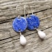 Blue Enamel Earrings With White Glass Drops, Copper And Sterling Silver