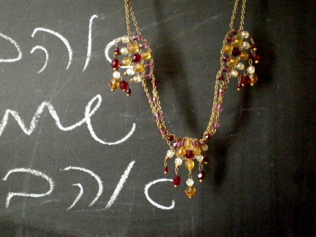 Romantic beaded brass long necklace