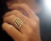 Gold Cotted Luster Pyrite and gold crochet ring, crochet gold filled wire ring