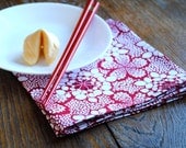 Lucky Red Napkins SET of 4 - Dinner Table Decor - Lotus Leaf White Red Food Napkins - Hostess Favours for the Chinese New Year