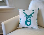 Organic Emerald Antlers PILLOW Cover - Throw Pillow Sham - Woodland Accent Cushion in Teal Green White - Rustic Spring Home Decor