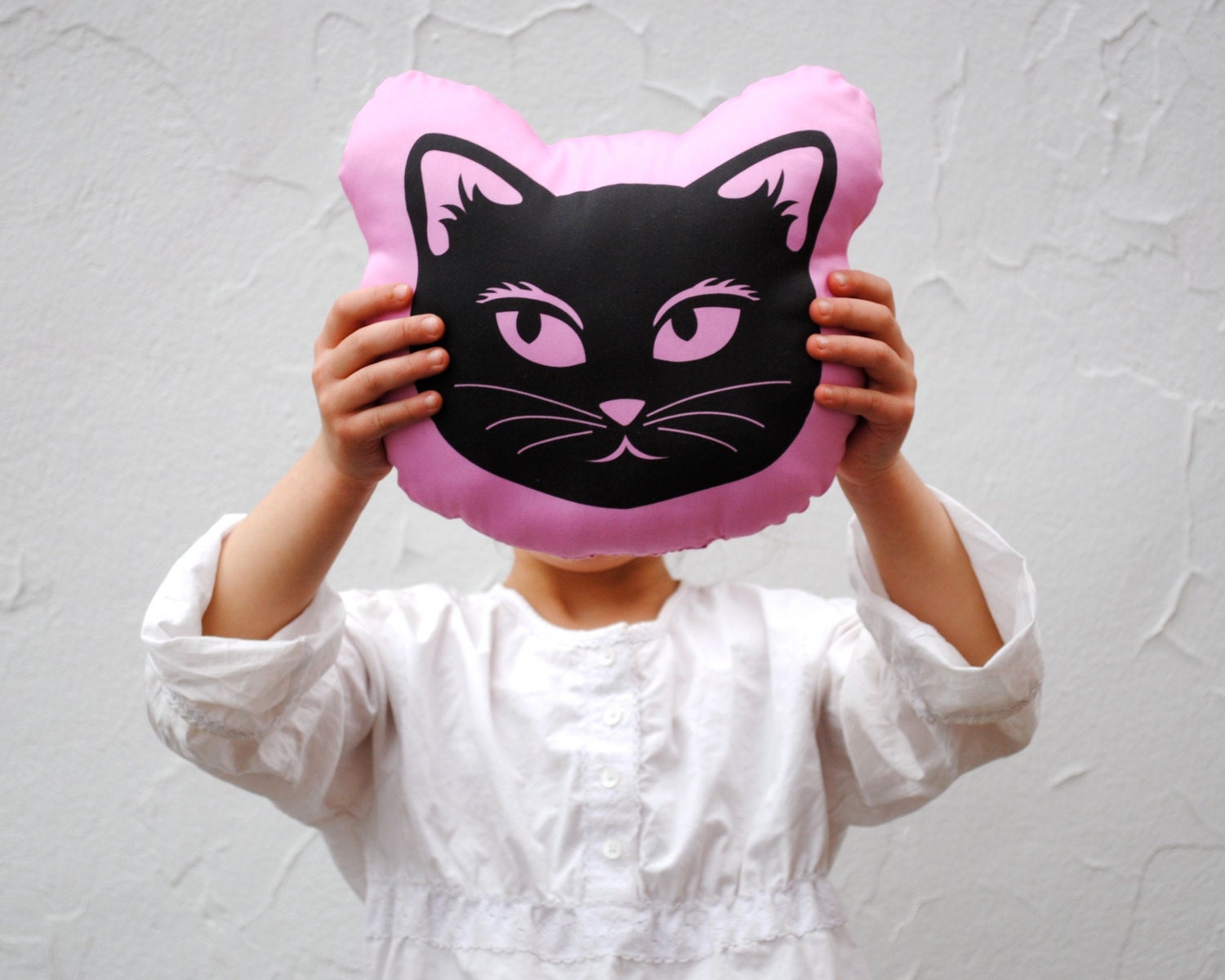 Organic Pink Cat Pillow - Eco-Friendly Baby Toddler Stuffed Pillow Cushion Toy - Modern Kids Home Decor (Ready to Ship)