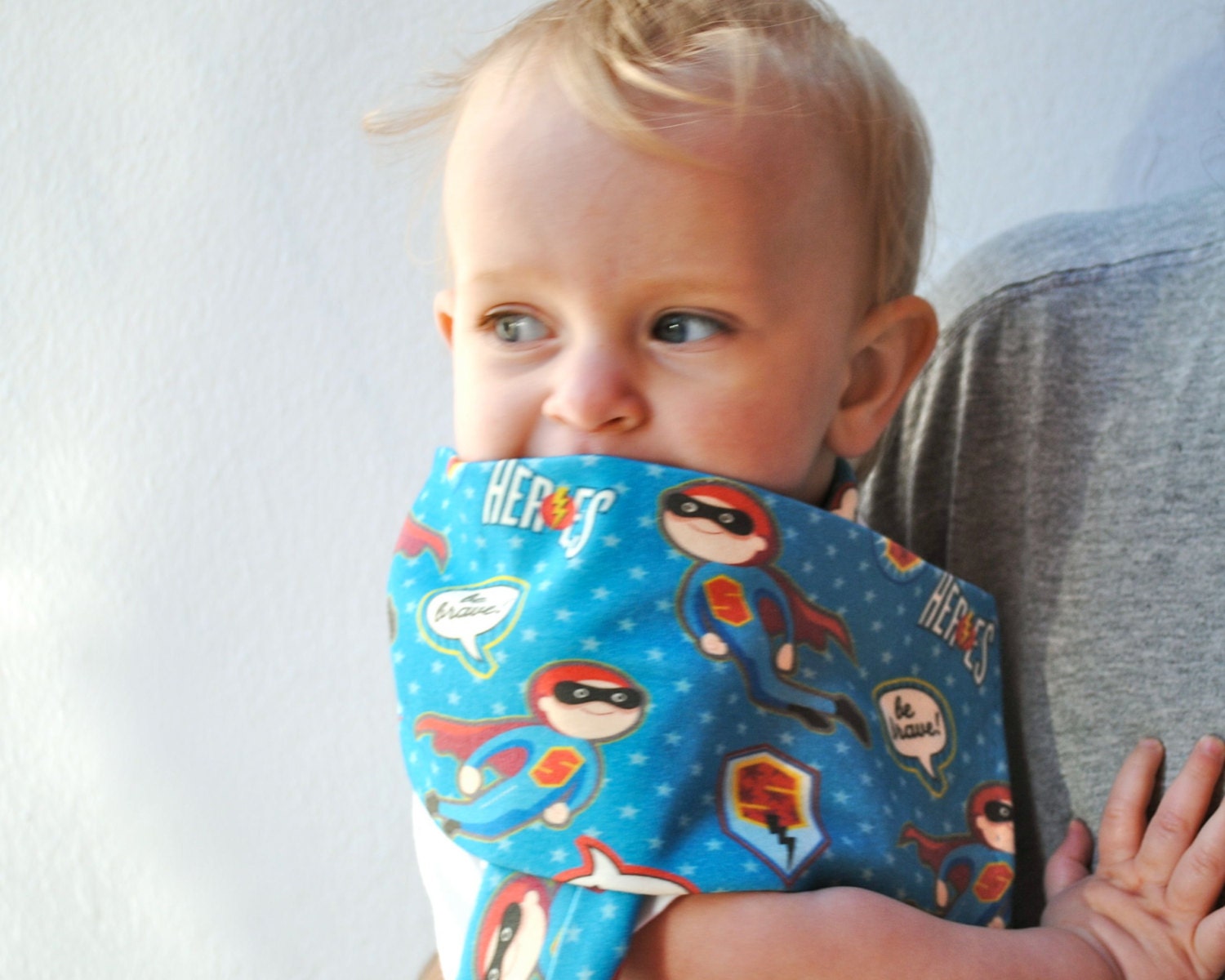 Organic Superhero Scarf - Eco Friendly Unisex Kids Knit Tube Scarf - Turquoise Blue and Red Baby Toddler Accessory
