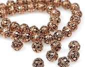 ON SALE 25 pack Solid COPPER 8mm round bali style beads oxidized copper filigree granulation ethnic beads