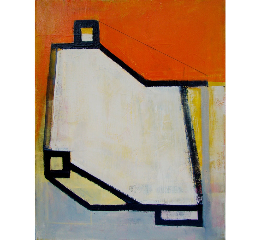 Abstract Oil Painting, Modern, Contemporary House, Architecture Free US Shipping