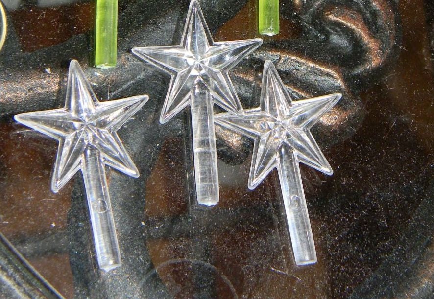 3 Replacement  clear Star fits small   Vintage Ceramic Christmas trees - Clear
