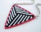 Peyote Triangle Pendant Necklace Black Red White Beadwork Seed Beads