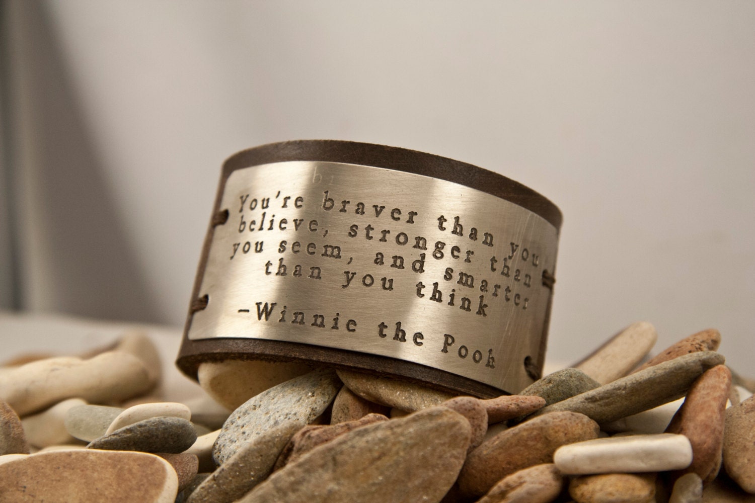 Leather bracelet, you are braver than you believe, Winnie the pooh