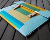iPad Case / iPad Cover / Padded iPad Case / iPad Case with Leather Strap - Left to Wright Light Blue