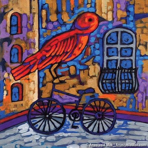 Biking Bird 5x7 Art Print by Anastasia Mak