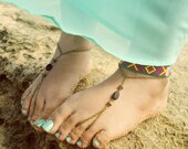 Barefoot Sandals Footless Sandals Anklet Toe Ring Foot Jewelry Boho Bohemian Gypsy Sandara Black Onyx