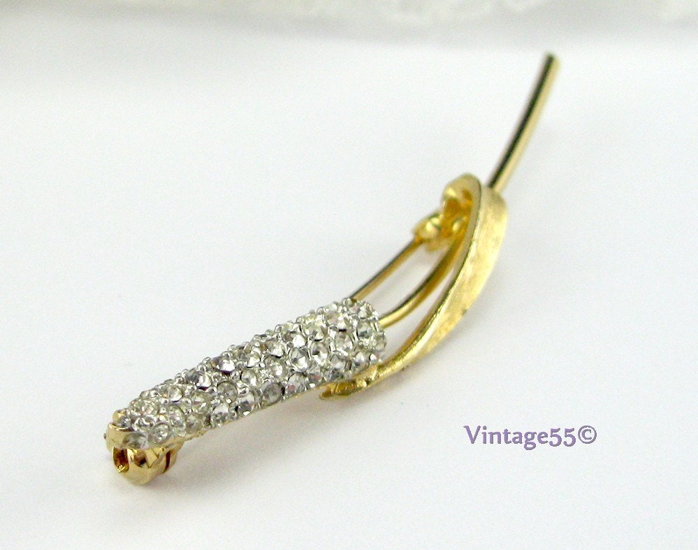 Vintage Brooch Rhinestone Shaft of Wheat Grass