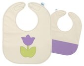Mally Leather Toddler Bib with Spring Theme, Adjustable Magnetic Clasp and Food Pocket on One Side, Purple and Lime Tulip - toddler size