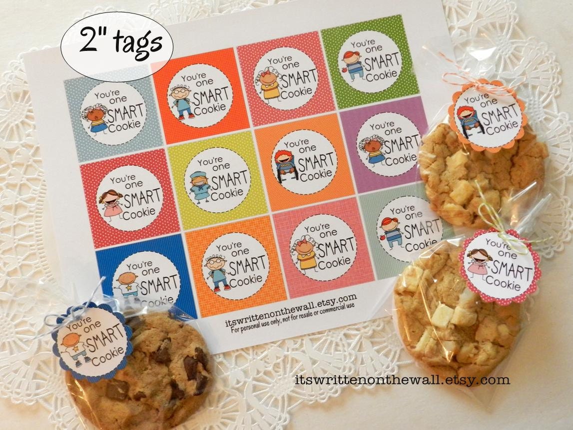 You're One Smart Cookie 2 Inch Tags, 3 Inch tags For Kids Lunch-School Parties  and Teacher Appreciation