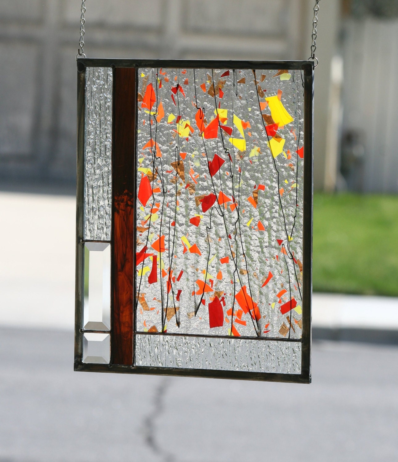 NEW for 2013 - AUTUMN II - Abstract Stained Glass Window Panel with Fall Colors