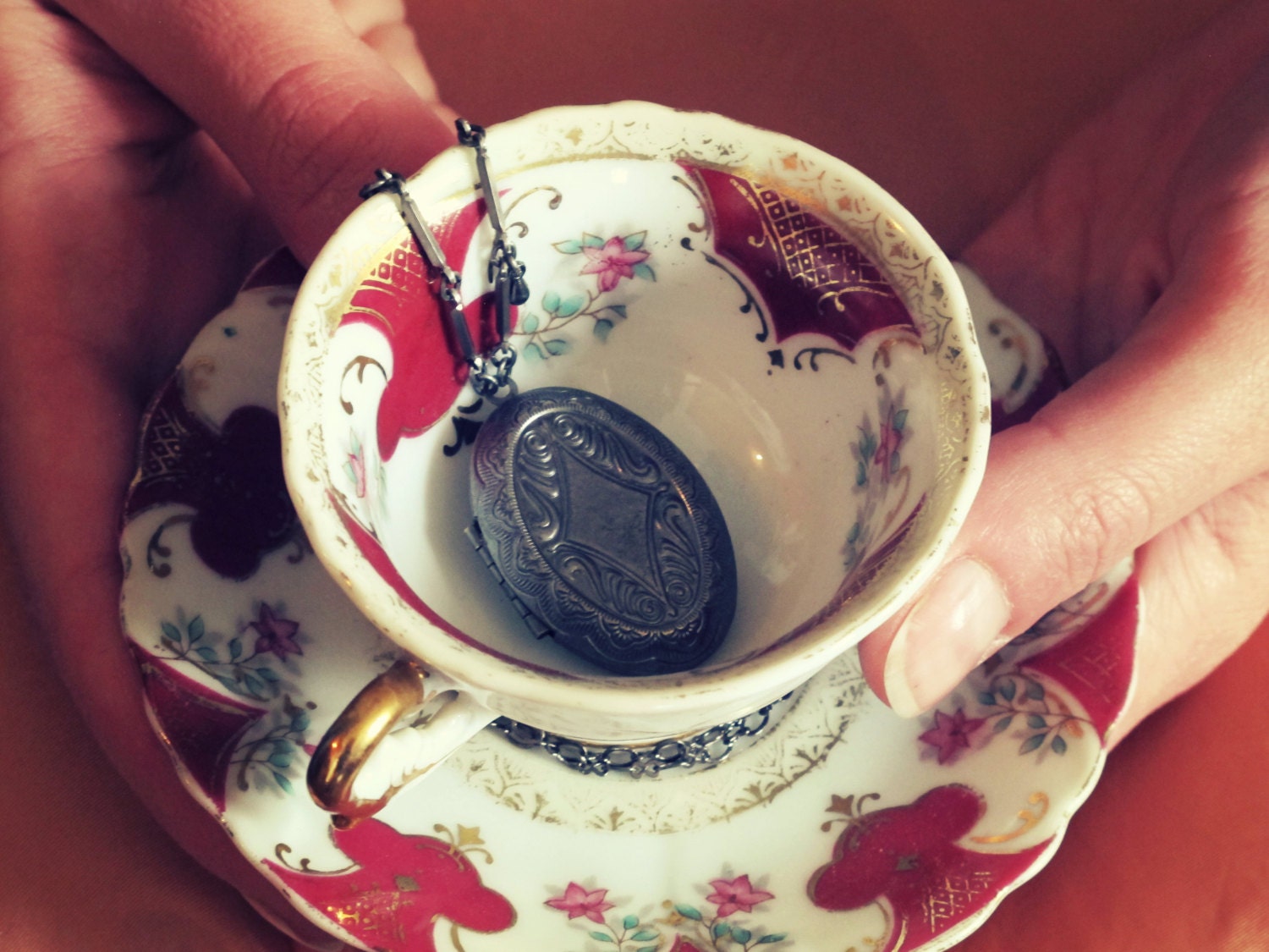 Locket of Gray Skies. Antiqued Silver Perfume Necklace.