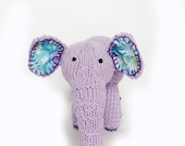 Upcycled Knitted Toy Elephant  in Purple, Ready to Ship