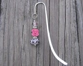 Pink Rose Bookmark. Beaded Book Mark. Interchangeable Beaded Bookmark
