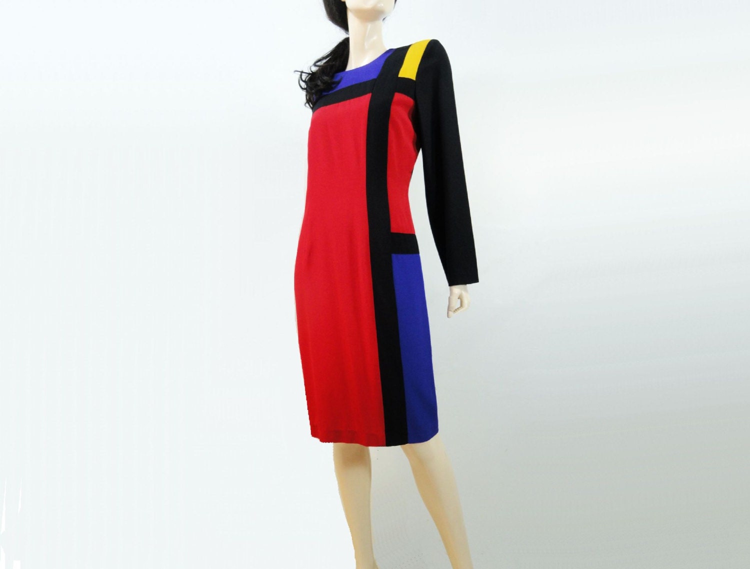 1980s Dress Color Block Mondrian Vintage 80s / 90s Dress L - StarletVintage