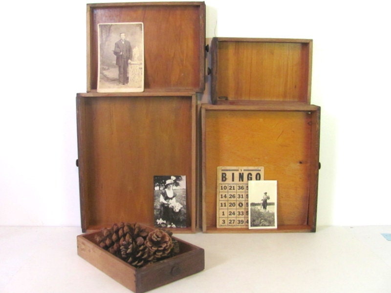 Vintage small Wooden shadow box Drawer // shelf display