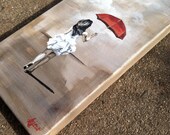 16x8 Acrylic Paint on Canvas - Girl with Umbrella