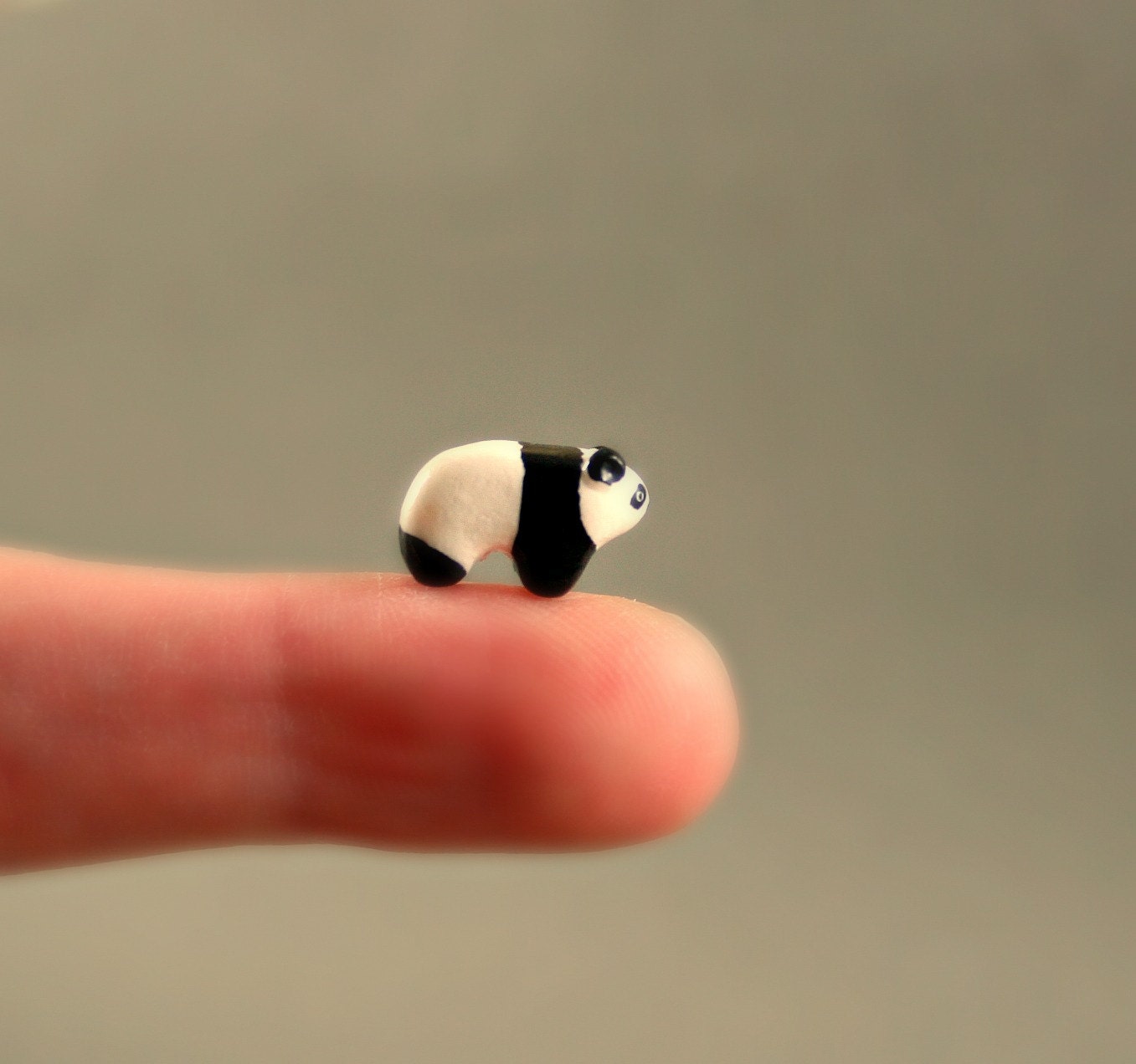 Micro Panda Bear - Hand Sculpted Miniature Polymer Clay Animal