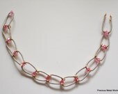 Follow Me, handmade, delicate, brass wire, beading wire and rose Swarovski crystal link, wire wrapped bracelet