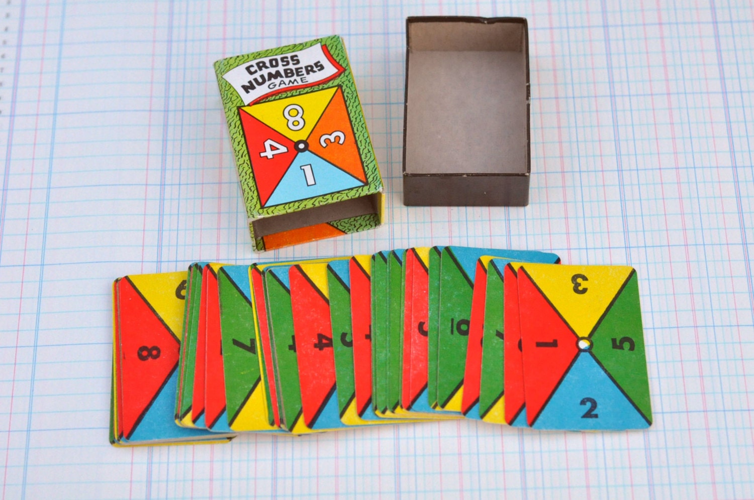 Cross Numbers Game by Russell Mfg. Company - Mini Card Game in Box - 1950s