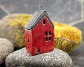 Red...Saggar Fired Rustic House Pendant / Ornament - elukka
