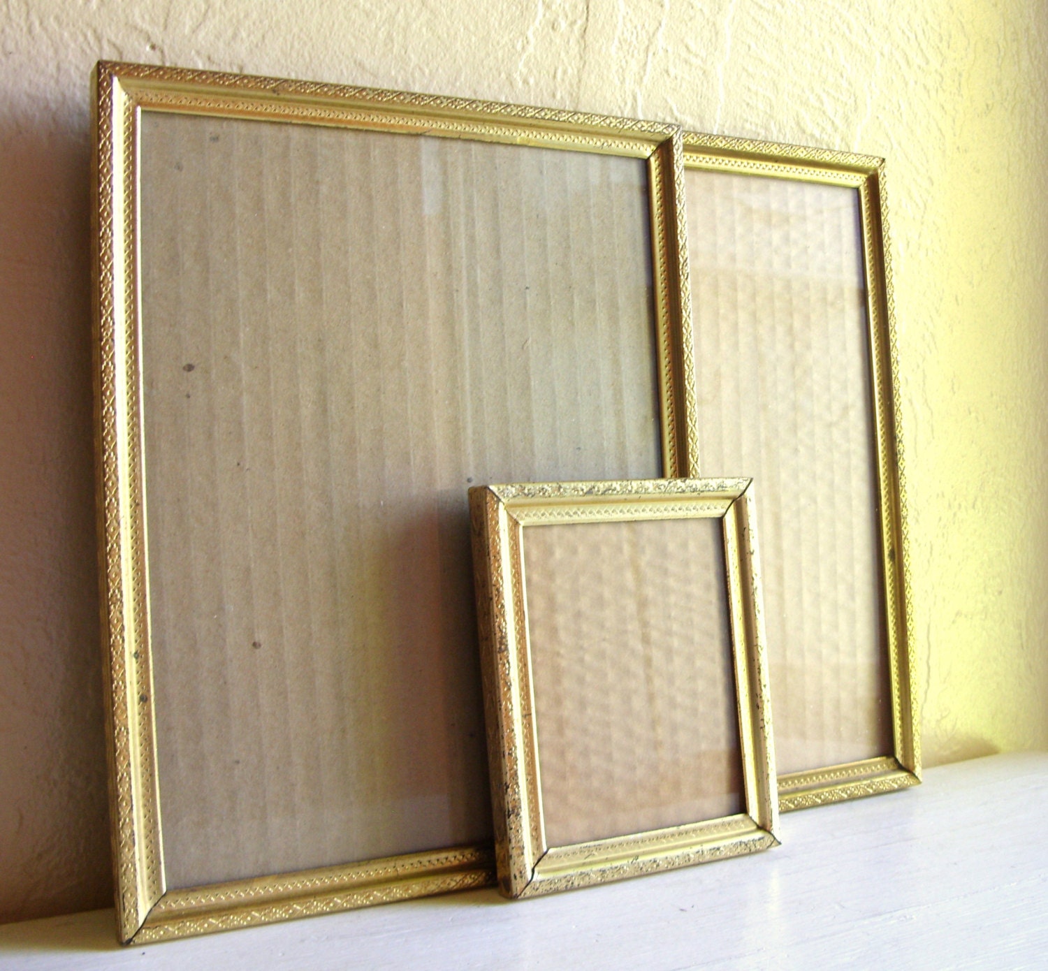 Matching Vintage Metal Picture Frames 8x10 4x5 Worn Patina