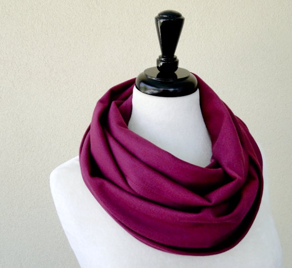 Dark raspberry wool knit infinity scarf  wrap neck warmer