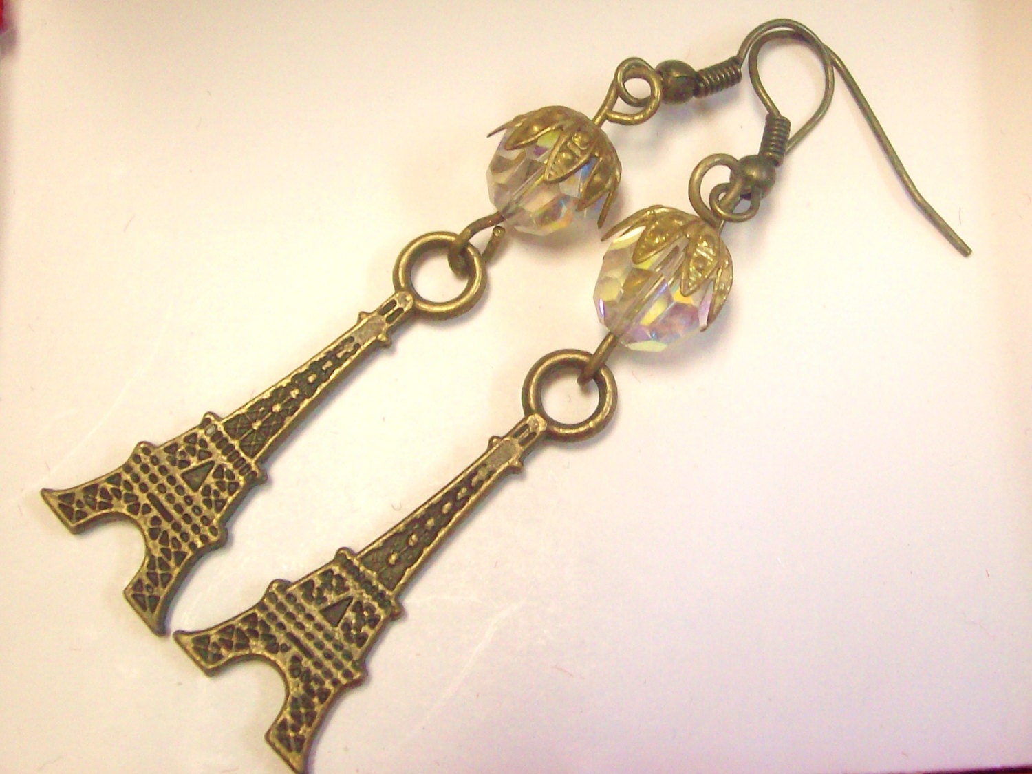 Parisian Dangle Earrings with vintage crystals french eiffel tower motif