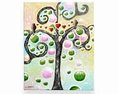 Tree Painting on Canvas, Love Birds in a Tree of Life Original Acrylic Painting, Whimsical Tree Art 8x10x1.5
