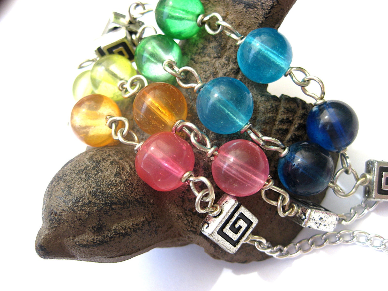 Beaded lanyard, Rainbow, labyrinth, key or badge holder, candy colors, teacher, office