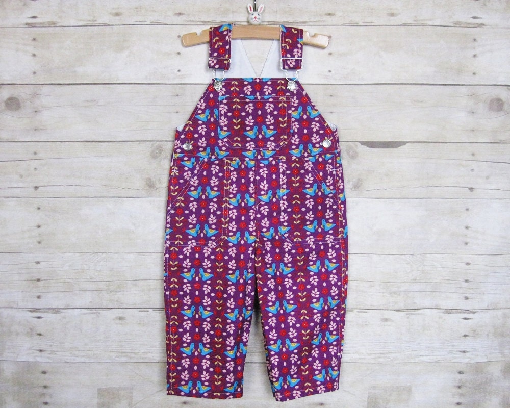 Overall in Floral Blue Birds - size 12/18 months