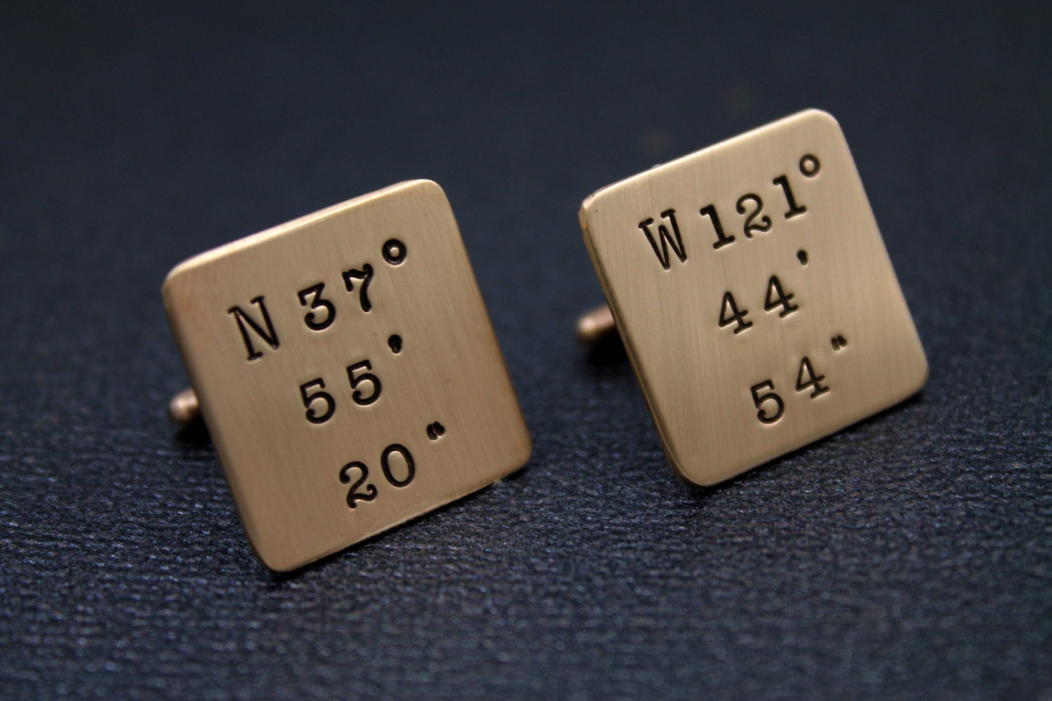 Hand Stamped Cuff Links - Latitude Longitude Cuff Links - Personalized Cuff Links - Bronze  Cufflinks