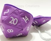 Purple and White D20 Gamer Dice Bag (Large), Dungeons and Dragons, D&D, gamer, coin purse bag, geek, tabletop gaming