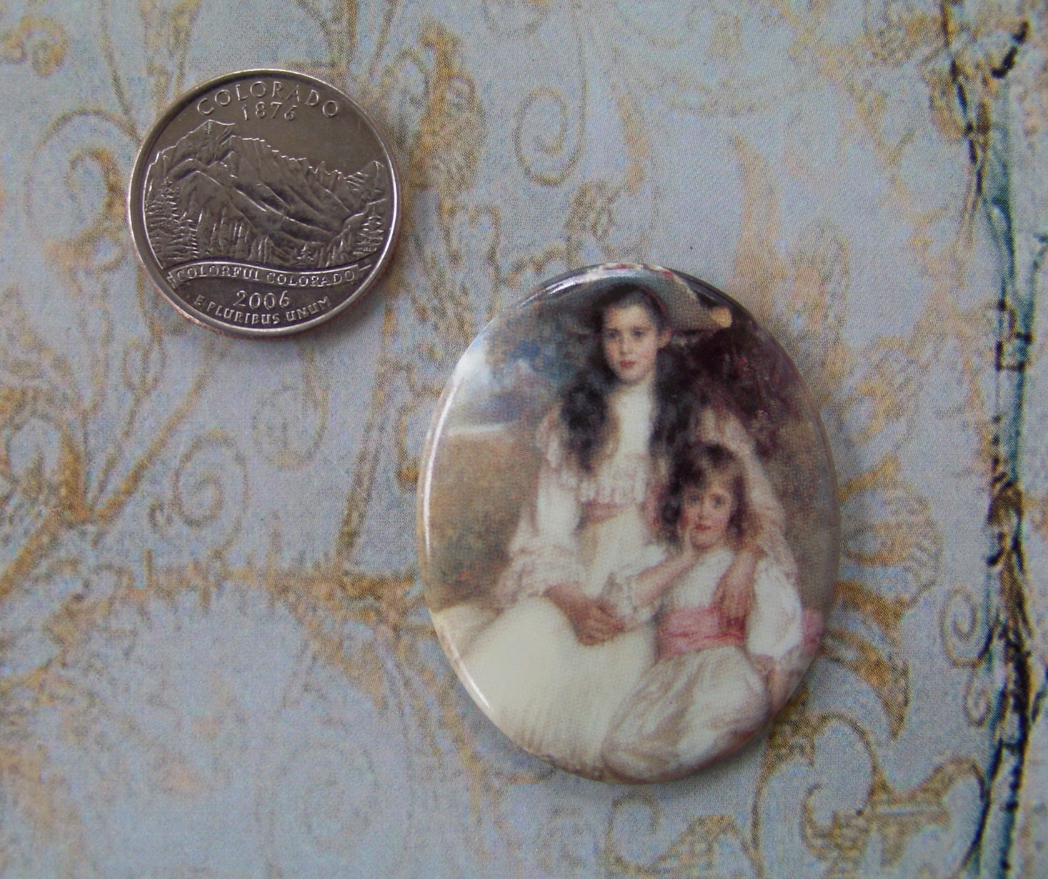 Cameo Victorian Sisters Portrait Porelain Fired Decal about 39 x 47 mm ECS