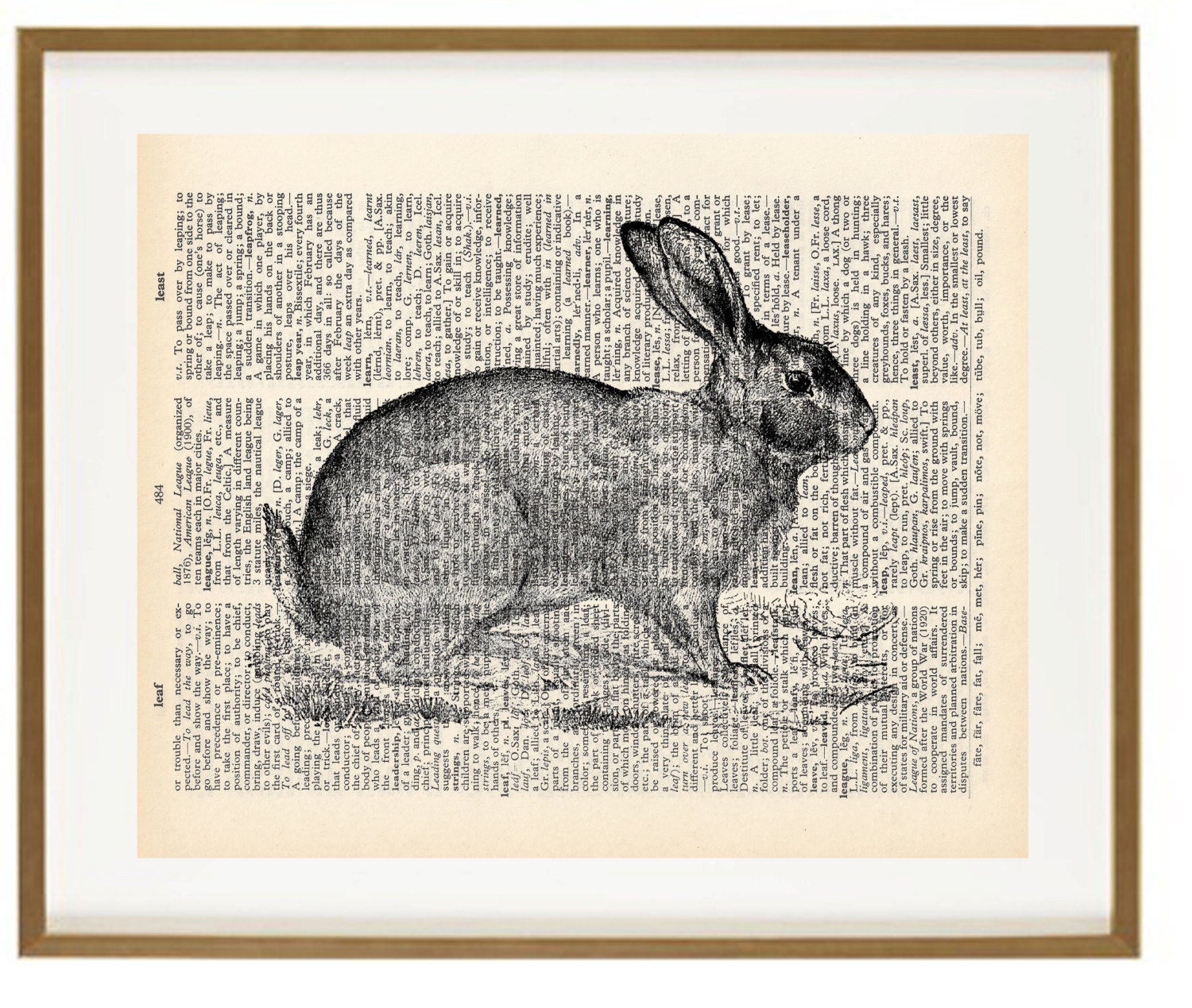 Rabbit, Art Print, Vintage Dictionary, Book Page, Bunny, Nursery, Child, Nature, Woodland