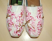 Custom Bridal Toms - Glitter Flats, shoes included, cherry tree blossom design