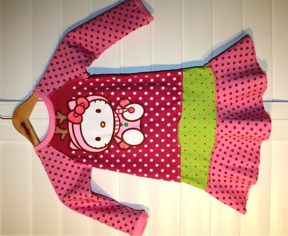 SALE PRICE...Hello Kitty......super cool funky recycled upcycled repurposed pieced  dress or tunic size 4T