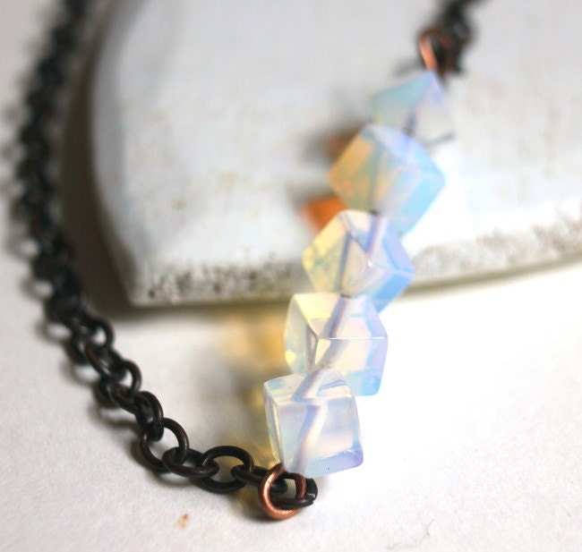 Opalite modern bar pendant simple opal necklace opal cube necklace indie pendant glowing glass jewelry etsy collier THREE for TWO N94